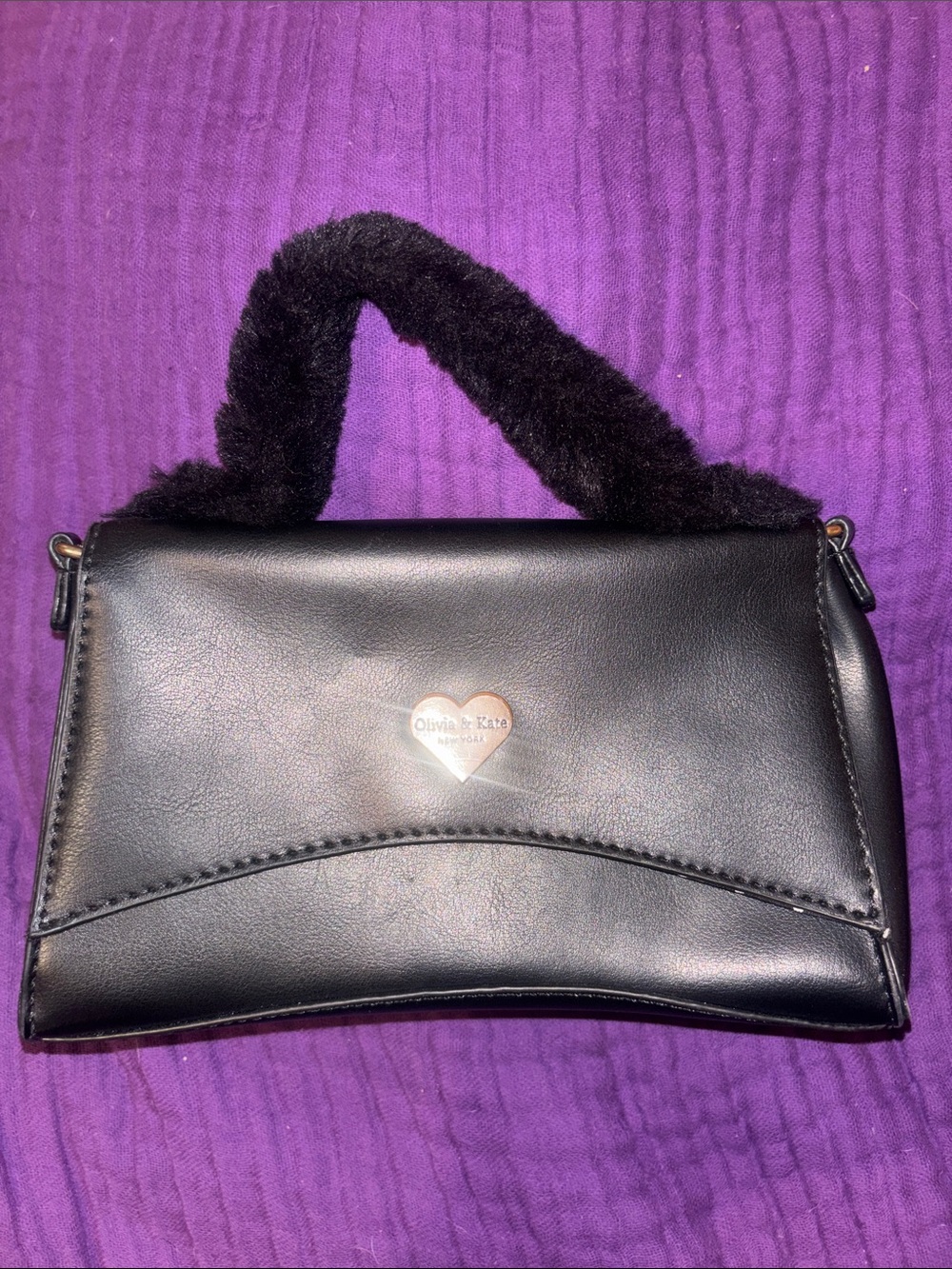Olivia & Kate Black Mini Top-Handle Bag with Plush Handle